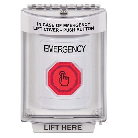 SS2346EM-EN STI White Indoor/Outdoor Flush w/ Horn Momentary (Illuminated) with Red Lens Stopper Station with EMERGENCY Label English