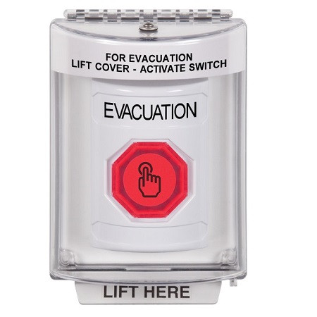 SS2346EV-EN STI White Indoor/Outdoor Flush w/ Horn Momentary (Illuminated) with Red Lens Stopper Station with EVACUATION Label English