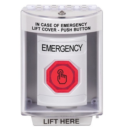 SS2386EM-EN STI White Indoor/Outdoor Surface w/ Horn Momentary (Illuminated) with Red Lens Stopper Station with EMERGENCY Label English
