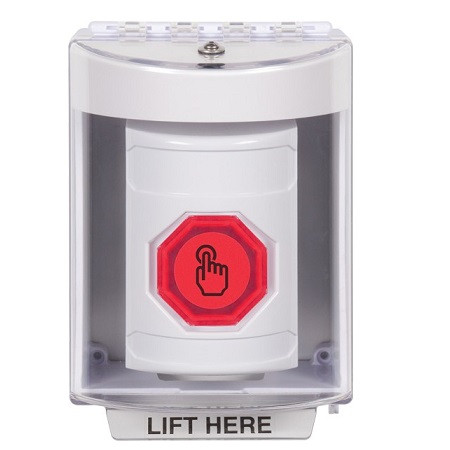 SS2386NT-EN STI White Indoor/Outdoor Surface w/ Horn Momentary (Illuminated) with Red Lens Stopper Station with No Text Label English