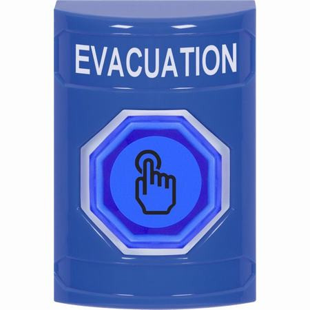 SS2406EV-EN STI Blue No Cover Momentary (Illuminated) with Blue Lens Stopper Station with EVACUATION Label English