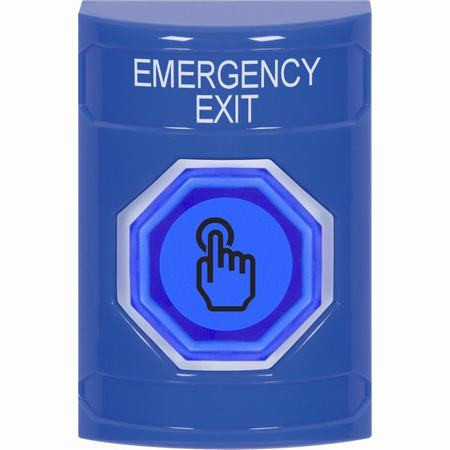 SS2406EX-EN STI Blue No Cover Momentary (Illuminated) with Blue Lens Stopper Station with EMERGENCY EXIT Label English