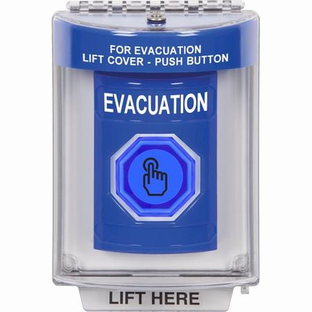 SS2437EV-EN STI Blue Indoor/Outdoor Flush Weather Resistant Momentary (Illuminated) with Blue Lens Stopper Station with EVACUATION Label English