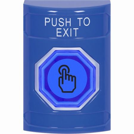 SS2406PX-EN STI Blue No Cover Momentary (Illuminated) with Blue Lens Stopper Station with PUSH TO EXIT Label English