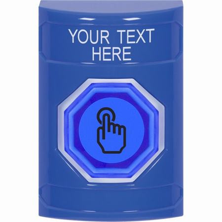 SS2406ZA-EN STI Blue No Cover Momentary (Illuminated) with Blue Lens Stopper Station with Non-Returnable Custom Text Label English