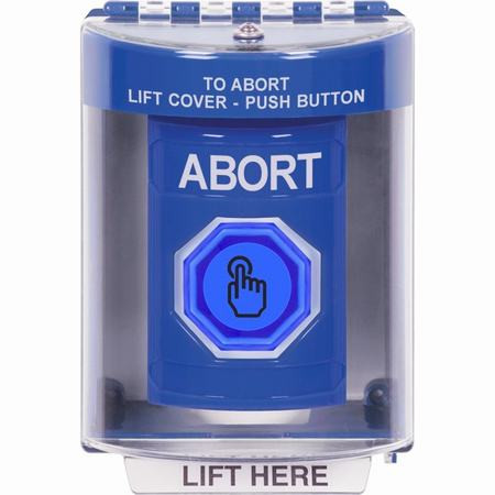 SS2477AB-EN STI Blue Indoor/Outdoor Surface Weather Resistant Momentary (Illuminated) with Blue Lens Stopper Station with ABORT Label English