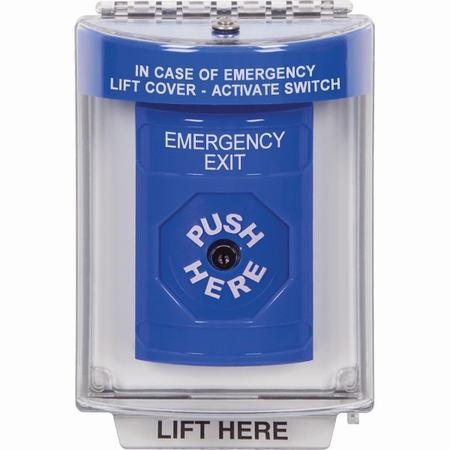 SS2440EX-EN STI Blue Indoor/Outdoor Flush w/ Horn Key-to-Reset Stopper Station with EMERGENCY EXIT Label English