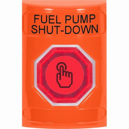 SS2507PS-EN STI Orange No Cover Weather Resistant Momentary (Illuminated) with Orange Lens Stopper Station with FUEL PUMP SHUT DOWN Label English