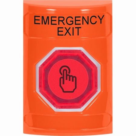 SS2506EX-EN STI Orange No Cover Momentary (Illuminated) with Orange Lens Stopper Station with EMERGENCY EXIT Label English