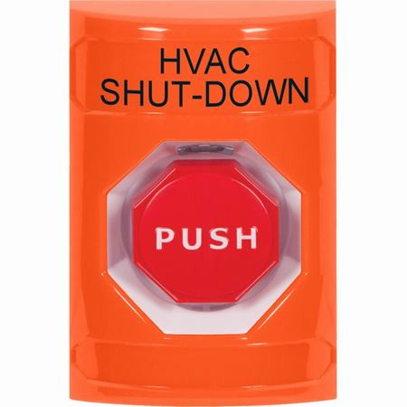SS2505HV-EN STI Orange No Cover Momentary (Illuminated) Stopper Station with HVAC SHUT DOWN Label English