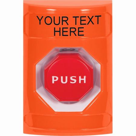 SS2508ZA-EN STI Orange No Cover Pneumatic (Illuminated) Stopper Station with Non-Returnable Custom Text Label English