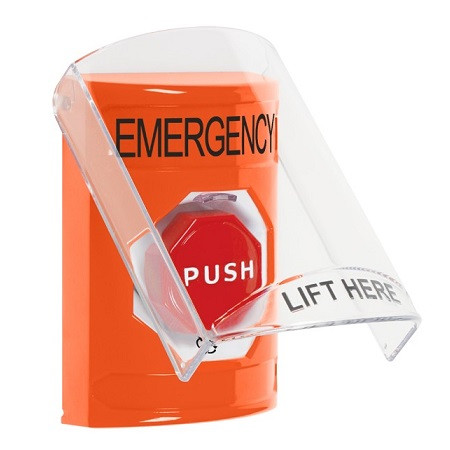 SS25A9EM-EN STI Orange Indoor Only Flush or Surface w/ Horn Turn-to-Reset (Illuminated) Stopper Station with EMERGENCY Label English
