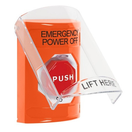 SS25A9PO-EN STI Orange Indoor Only Flush or Surface w/ Horn Turn-to-Reset (Illuminated) Stopper Station with EMERGENCY POWER OFF Label English