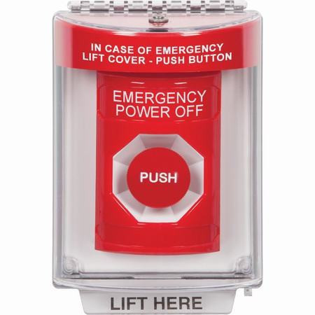 SS2034PO-EN STI Red Indoor/Outdoor Flush Momentary Stopper Station with EMERGENCY POWER OFF Label English
