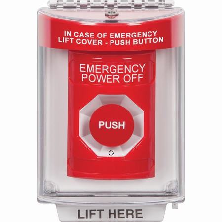 SS2041PO-EN STI Red Indoor/Outdoor Flush w/ Horn Turn-to-Reset Stopper Station with EMERGENCY POWER OFF Label English