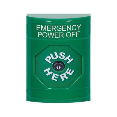 SS2100PO-EN STI Green No Cover Key-to-Reset Stopper Station with EMERGENCY POWER OFF Label English