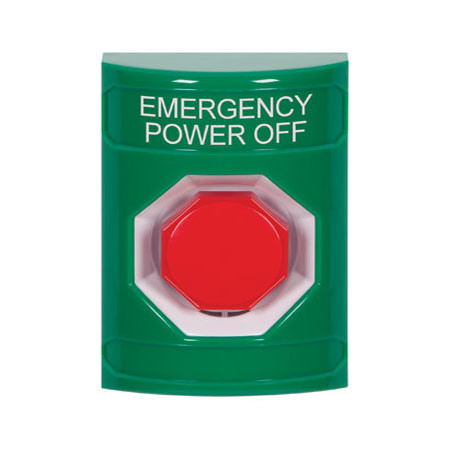 SS2102PO-EN STI Green No Cover Key-to-Reset (Illuminated) Stopper Station with EMERGENCY POWER OFF Label English