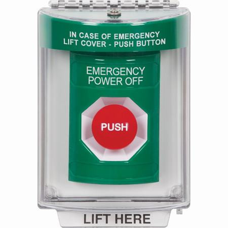 SS2134PO-EN STI Green Indoor/Outdoor Flush Momentary Stopper Station with EMERGENCY POWER OFF Label English