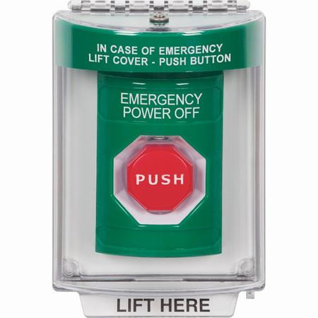 SS2135PO-EN STI Green Indoor/Outdoor Flush Momentary (Illuminated) Stopper Station with EMERGENCY POWER OFF Label English