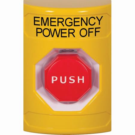 SS2205PO-EN STI Yellow No Cover Momentary (Illuminated) Stopper Station with EMERGENCY POWER OFF Label English
