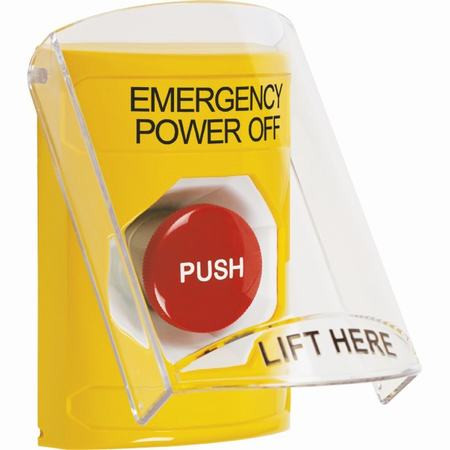 SS2224PO-EN STI Yellow Indoor Only Flush or Surface Momentary Stopper Station with EMERGENCY POWER OFF Label English
