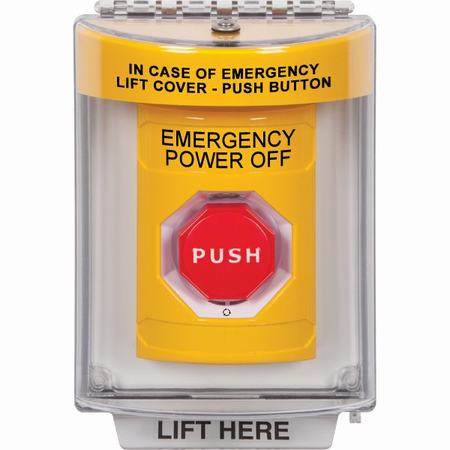 SS2249PO-EN STI Yellow Indoor/Outdoor Flush w/ Horn Turn-to-Reset (Illuminated) Stopper Station with EMERGENCY POWER OFF Label English