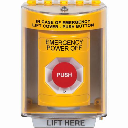 SS2271PO-EN STI Yellow Indoor/Outdoor Surface Turn-to-Reset Stopper Station with EMERGENCY POWER OFF Label English
