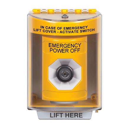 SS2283PO-EN STI Yellow Indoor/Outdoor Surface w/ Horn Key-to-Activate Stopper Station with EMERGENCY POWER OFF Label English