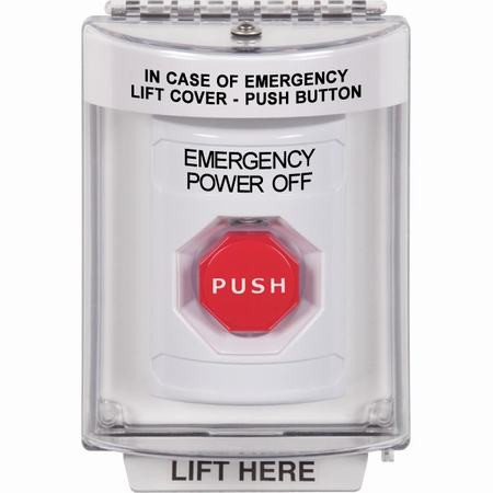 SS2335PO-EN STI White Indoor/Outdoor Flush Momentary (Illuminated) Stopper Station with EMERGENCY POWER OFF Label English