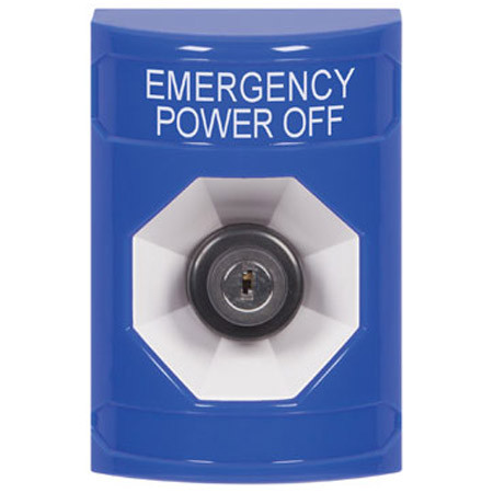 SS2403PO-EN STI Blue No Cover Key-to-Activate Stopper Station with EMERGENCY POWER OFF Label English