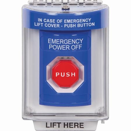 SS2432PO-EN STI Blue Indoor/Outdoor Flush Key-to-Reset (Illuminated) Stopper Station with EMERGENCY POWER OFF Label English