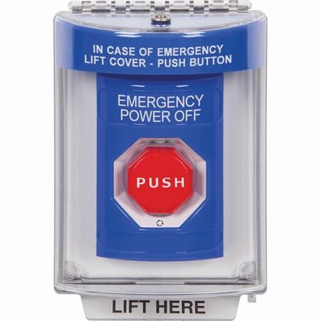 SS2439PO-EN STI Blue Indoor/Outdoor Flush Turn-to-Reset (Illuminated) Stopper Station with EMERGENCY POWER OFF Label English