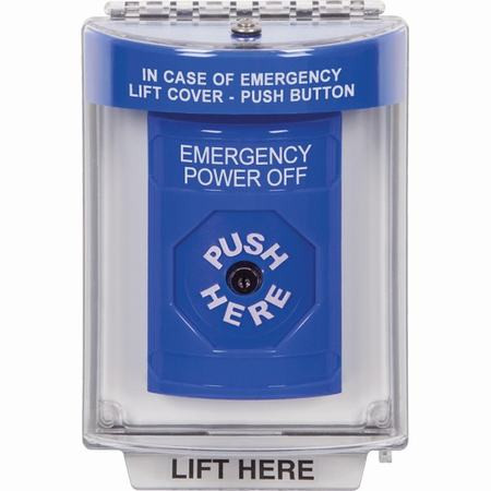SS2440PO-EN STI Blue Indoor/Outdoor Flush w/ Horn Key-to-Reset Stopper Station with EMERGENCY POWER OFF Label English