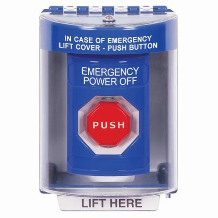 SS2472PO-EN STI Blue Indoor/Outdoor Surface Key-to-Reset (Illuminated) Stopper Station with EMERGENCY POWER OFF Label English