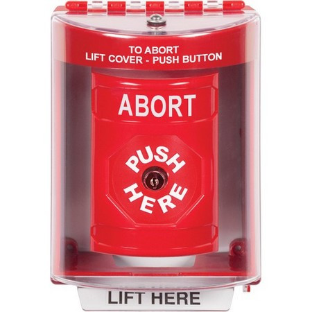 SS2080AB-EN STI Red Indoor/Outdoor Surface w/ Horn Key-to-Reset Stopper Station with ABORT Label English