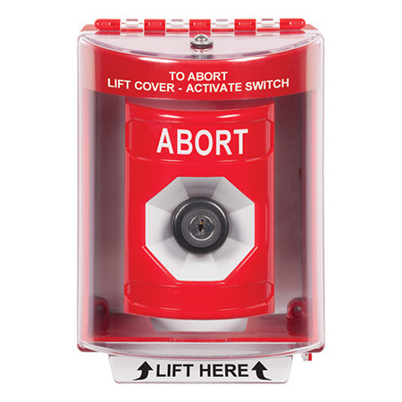 SS2083AB-EN STI Red Indoor/Outdoor Surface w/ Horn Key-to-Activate Stopper Station with ABORT Label English