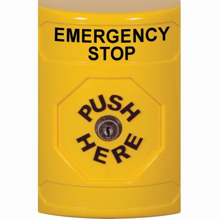 SS2200ES-EN STI Yellow No Cover Key-to-Reset Stopper Station with EMERGENCY STOP Label English