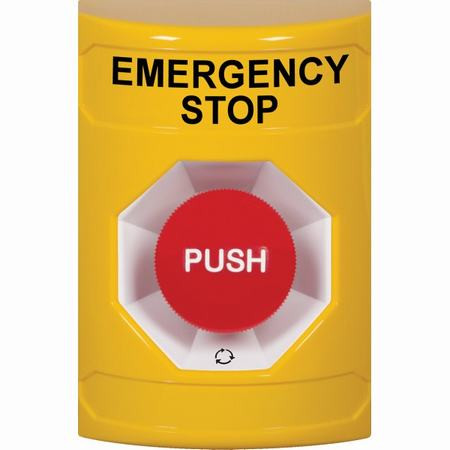 SS2201ES-EN STI Yellow No Cover Turn-to-Reset Stopper Station with EMERGENCY STOP Label English