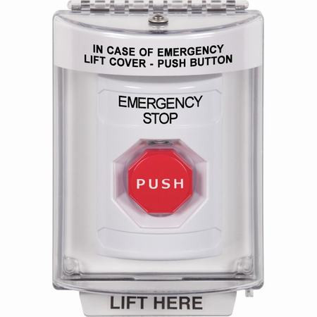 SS2332ES-EN STI White Indoor/Outdoor Flush Key-to-Reset (Illuminated) Stopper Station with EMERGENCY STOP Label English