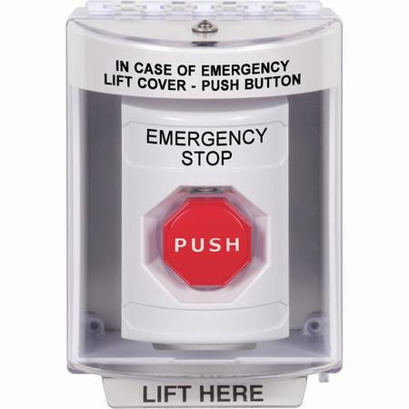 SS2372ES-EN STI White Indoor/Outdoor Surface Key-to-Reset (Illuminated) Stopper Station with EMERGENCY STOP Label English
