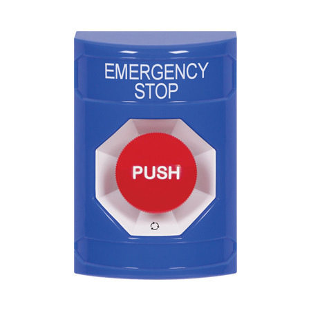 SS2401ES-EN STI Blue No Cover Turn-to-Reset Stopper Station with EMERGENCY STOP Label English