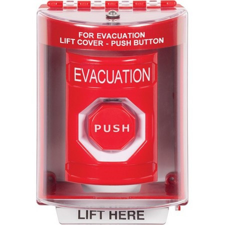 SS2088EV-EN STI Red Indoor/Outdoor Surface w/ Horn Pneumatic (Illuminated) Stopper Station with EVACUATION Label English