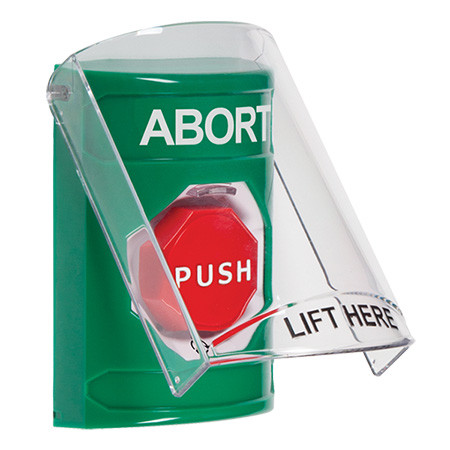 SS2129AB-EN STI Green Indoor Only Flush or Surface Turn-to-Reset (Illuminated) Stopper Station with ABORT Label English