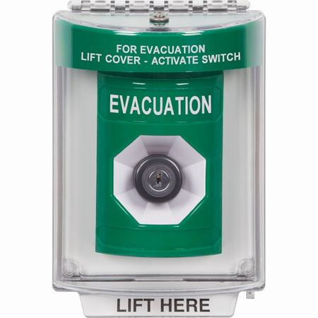 SS2143EV-EN STI Green Indoor/Outdoor Flush w/ Horn Key-to-Activate Stopper Station with EVACUATION Label English