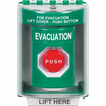 SS2175EV-EN STI Green Indoor/Outdoor Surface Momentary (Illuminated) Stopper Station with EVACUATION Label English