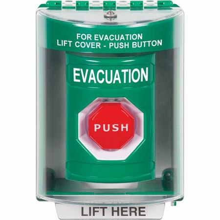 SS2182EV-EN STI Green Indoor/Outdoor Surface w/ Horn Key-to-Reset (Illuminated) Stopper Station with EVACUATION Label English