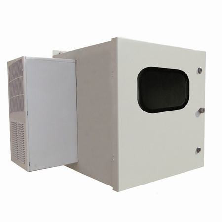 BW-RACKACEW Mier NEMA Type 4 Outdoor 22" W x 24" H x 24" D Metal Enclosure with Thermostat and AC Unit - Gray - Door with Window