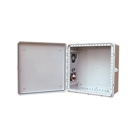 BW-242410-QTACE Mier NEMA Type 4 Outdoor 24" W x 24" H x 10" D Polycarbonate Electrical Enclosure with AC Unit and Thermostat - Gray - Solid Door with Two Quarter-turn Latches