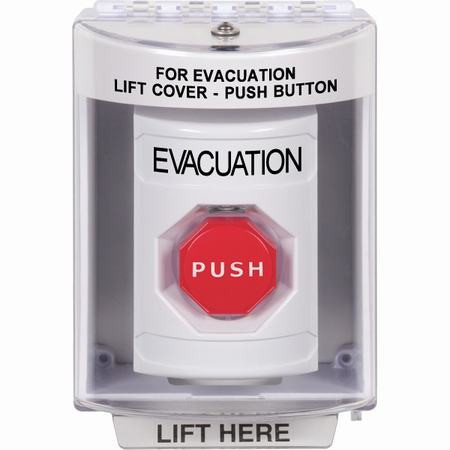 SS2375EV-EN STI White Indoor/Outdoor Surface Momentary (Illuminated) Stopper Station with EVACUATION Label English