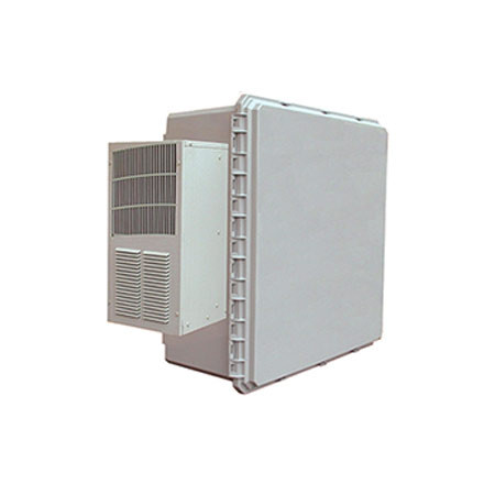 BW-242410-3PACHT Mier NEMA Type 4 Outdoor 24" W x 24" H x 10" D Polycarbonate Electrical Enclosure with Thermostat, Heater and AC Unit - Gray - Solid Door with Locking 3-point Handle